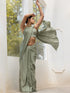 Sage Crepe Saree with Silver pendants and Blouse Fabric