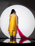 3pcs. Set | Yellow Satin Dress, Pants and Net Dupatta with Lace