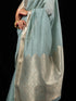 Stunning Aqua Gold Rich Pallu Soft Saree With Blouse Fabric