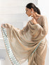 Champagne Cream & Powder Blue Dual Shade Satin Saree with Blouse Fabric