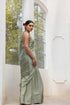 Sage Crepe Saree with Silver pendants and Blouse Fabric