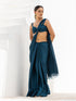 Classic Lethal Blue Satin Saree with Beaded lace & Blouse Fabric