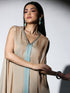 2 Pc SET - Dual Shade Powder Blue and Cream Slub Satin Flared Top with Pants