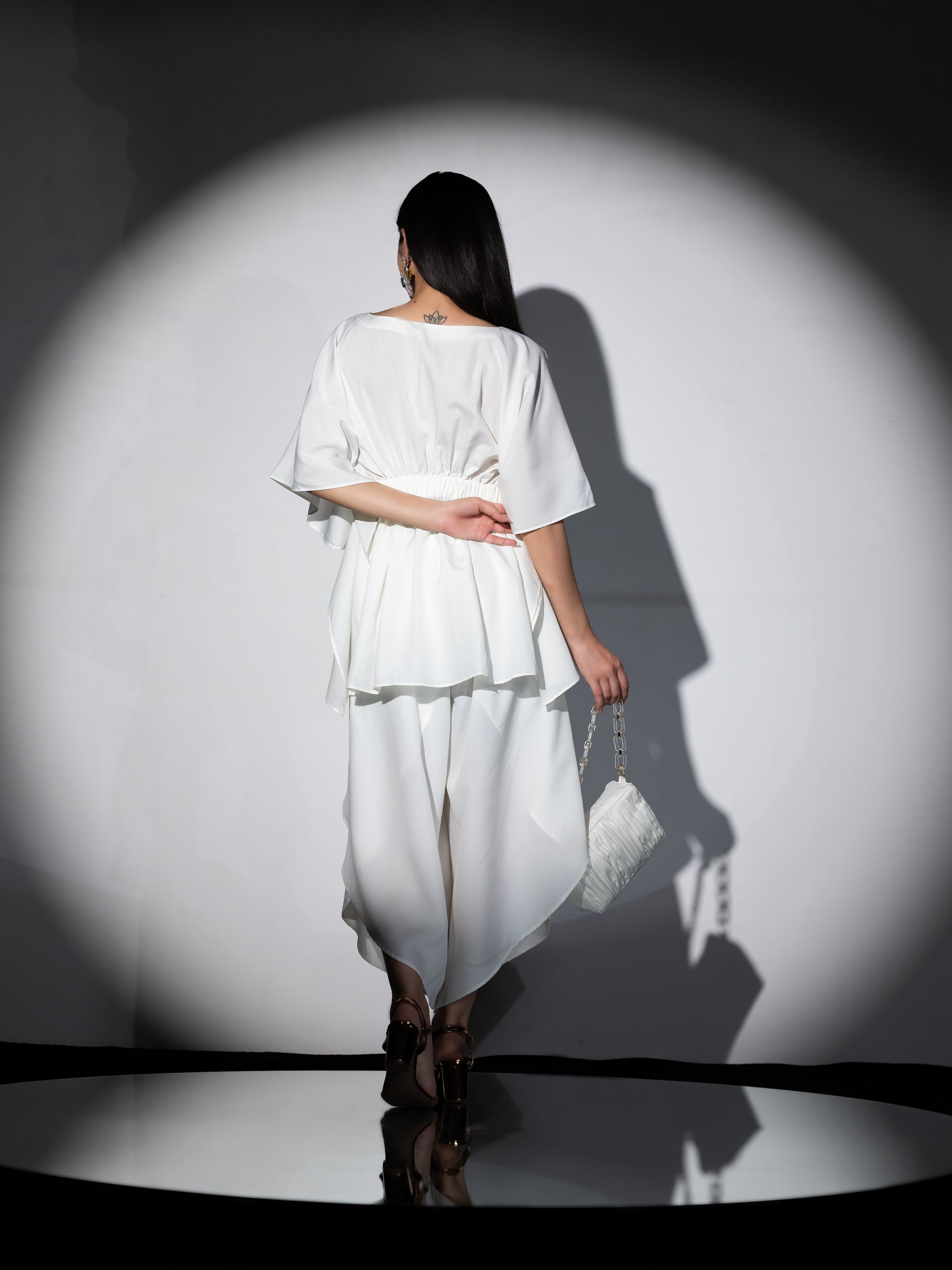 Women's Off White Crepe Short Kurta Top with Lace 1 Piece | Straight Fit, U Neck, 3/4 Sleeves, Work wear, Casual Wear, (Crepe)