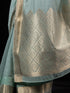 Stunning Aqua Gold Rich Pallu Soft Saree With Blouse Fabric