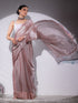 SET | Rosy Cloud Organza Satin Saree with Iridescent Sequin Square Neck Blouse - 2 Piece