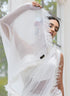 Gala Ready White Shimmer Saree with Faux Feathers and Blouse Fabric