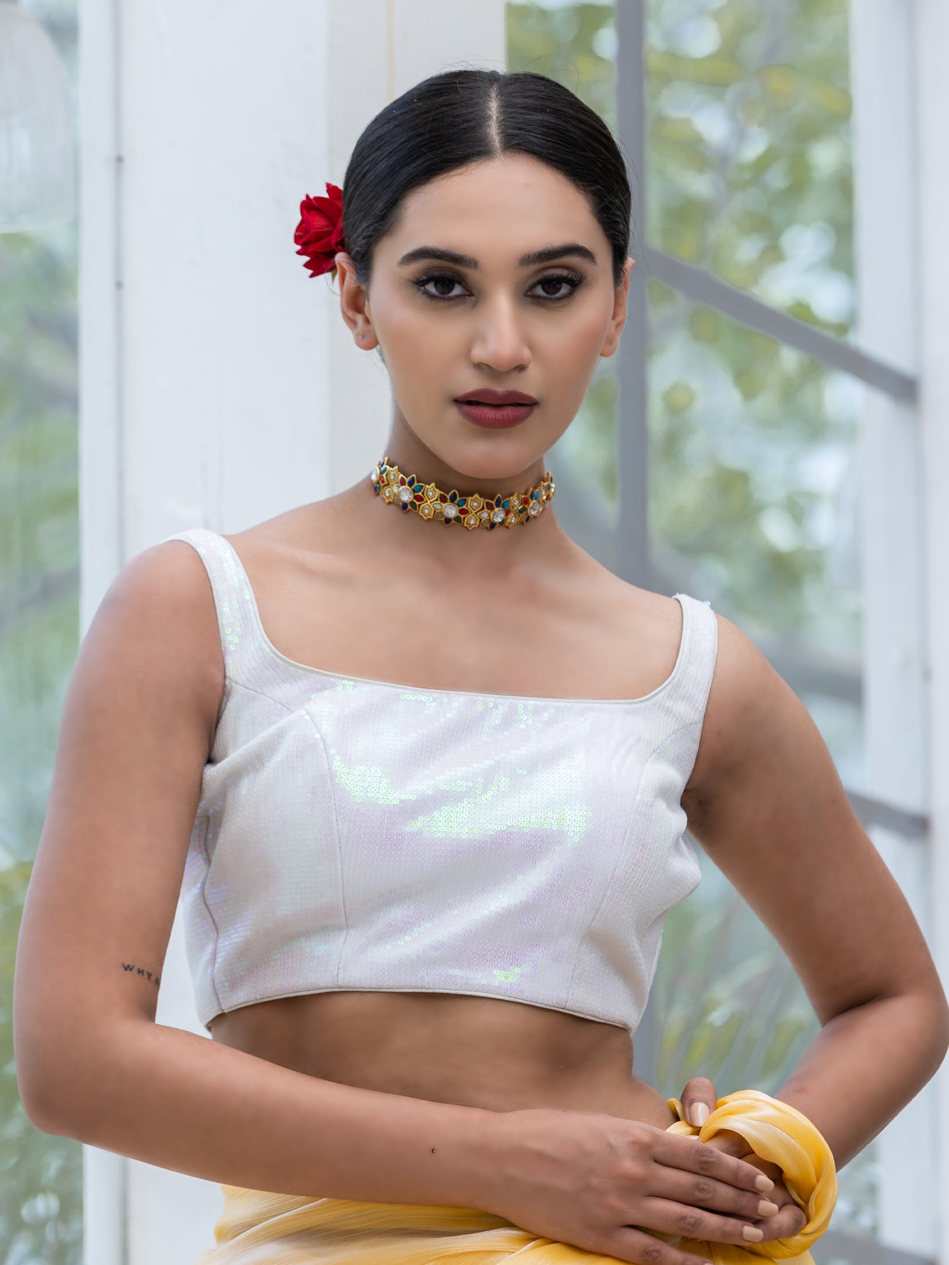 Lemon Fizz Chiffon Organza Saree with Lace and Blouse fabric