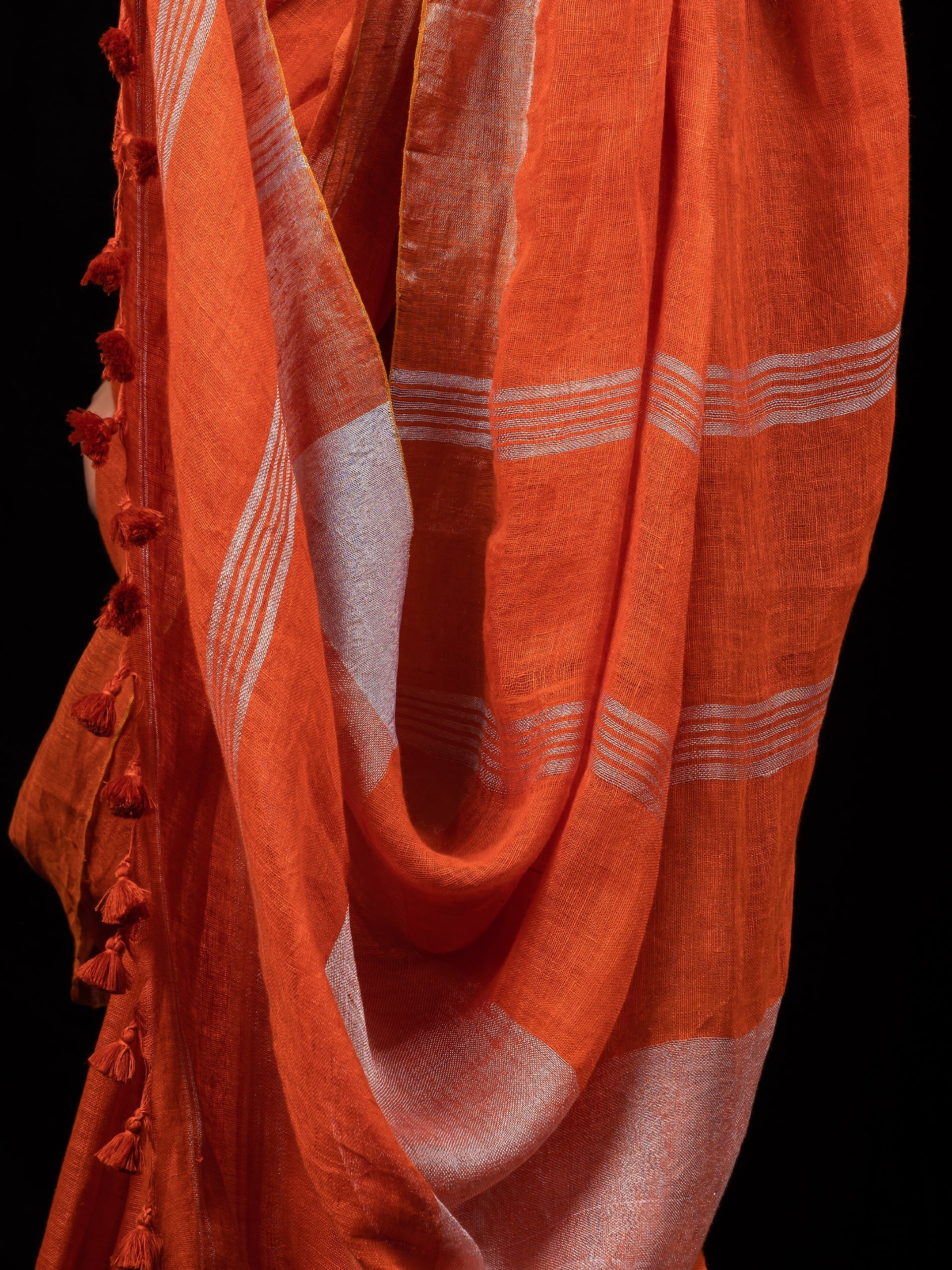 Tangerine Pure Linen saree