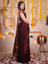 Deep Maroon Metallic Satin Saree With Bronze Sequins And Blouse Fabric