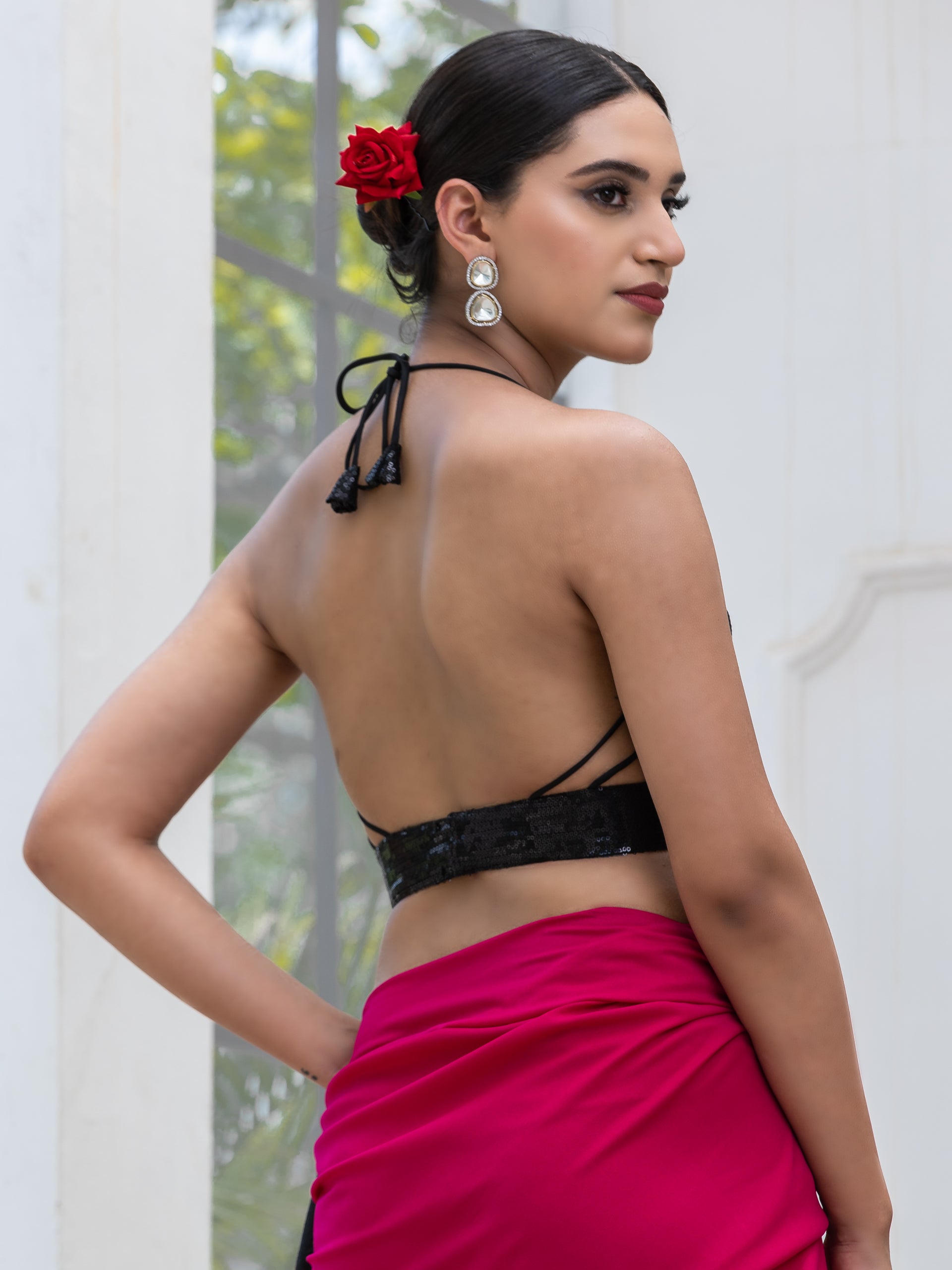 Raw Pink Power Saree with Zebra Sequins