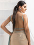Champagne Cream & Powder Blue Dual Shade Satin Saree with Blouse Fabric