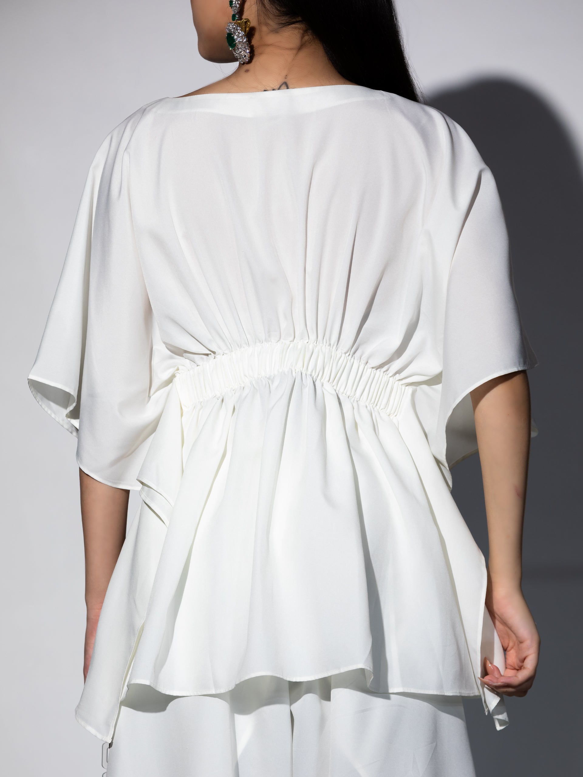 Women's Off White Crepe Short Kurta Top with Lace 1 Piece | Straight Fit, U Neck, 3/4 Sleeves, Work wear, Casual Wear, (Crepe)