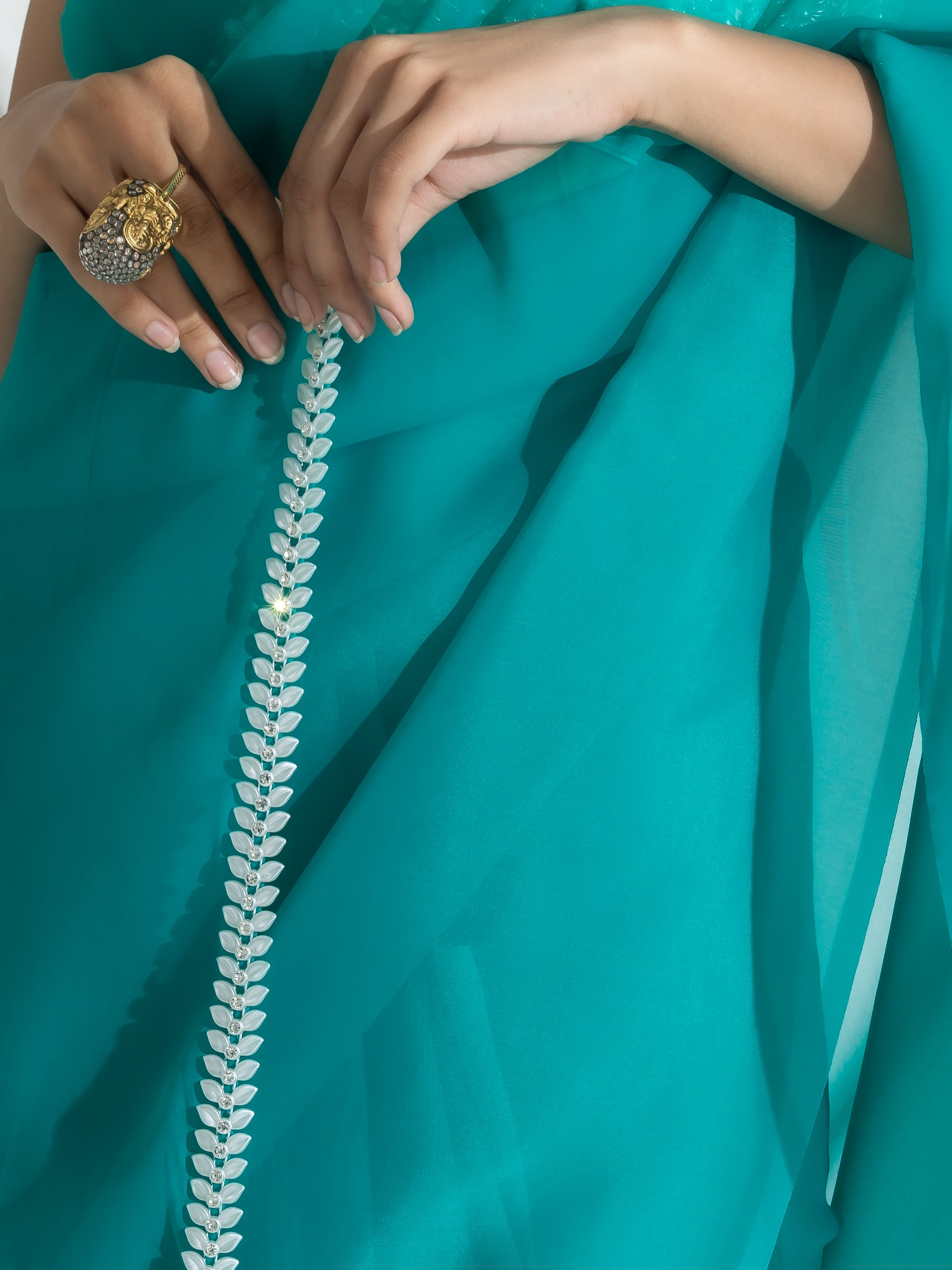 Topaz Super Soft Organza Saree with Pearl Leaves