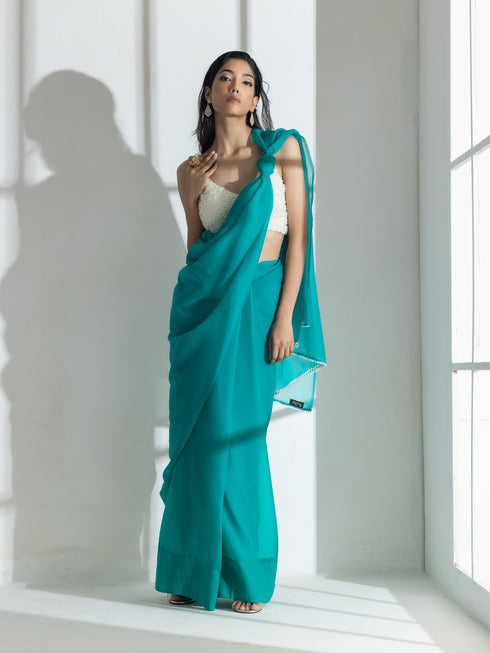 Topaz Super Soft Organza Saree with Pearl Leaves