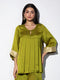 1 pc - Lime Green colour Satin Kurta with Pleated front and Inner Brocade Cuff
