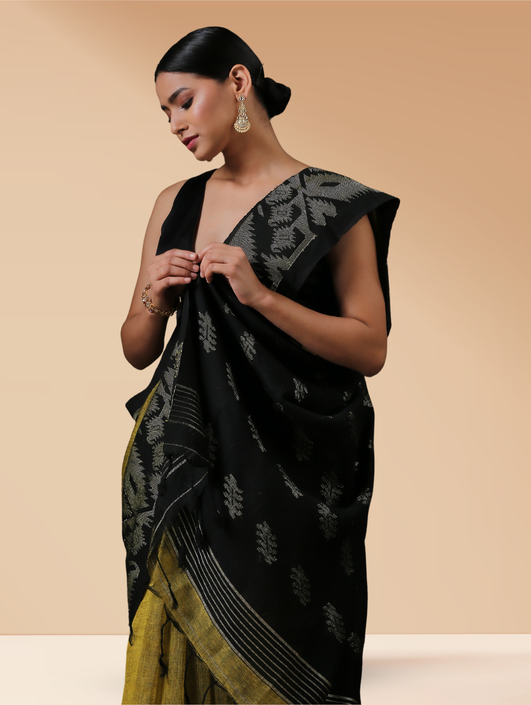Pure Linen Henna & Woven Big Border Handloom Saree