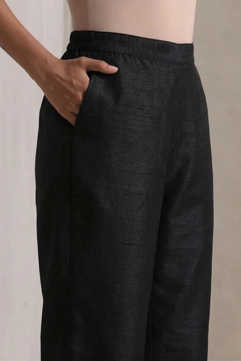 Black Banarasi Viscose Silk Collared Kurta with Pants