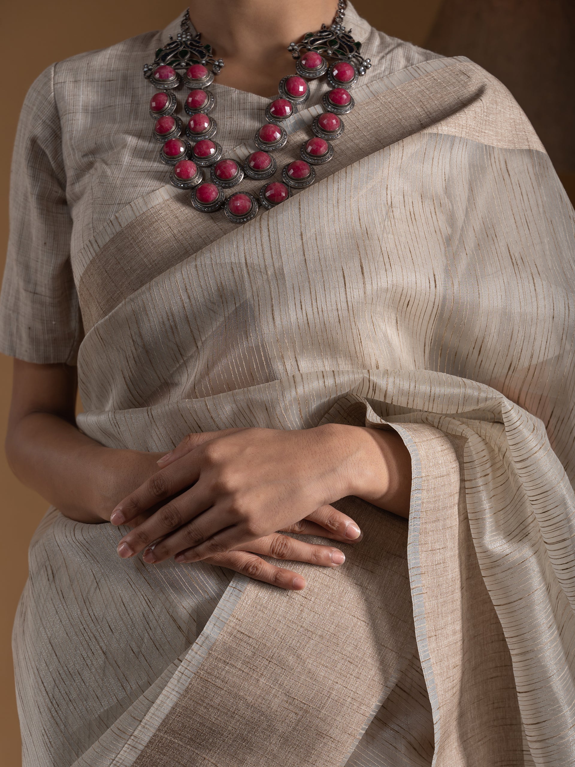Second Nature Khadi Linen Blend Slub Saree
