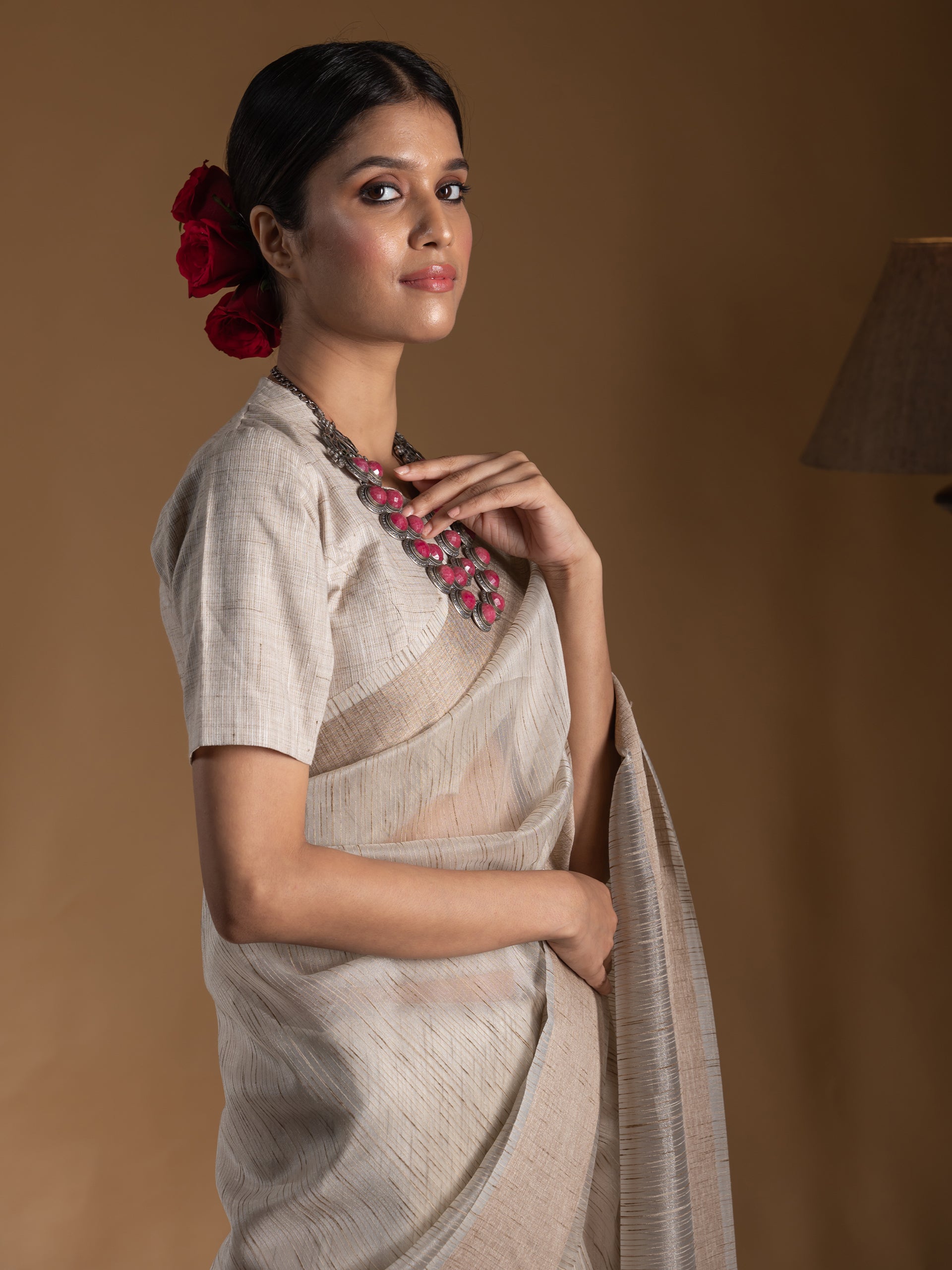 Second Nature Khadi Linen Blend Slub Saree