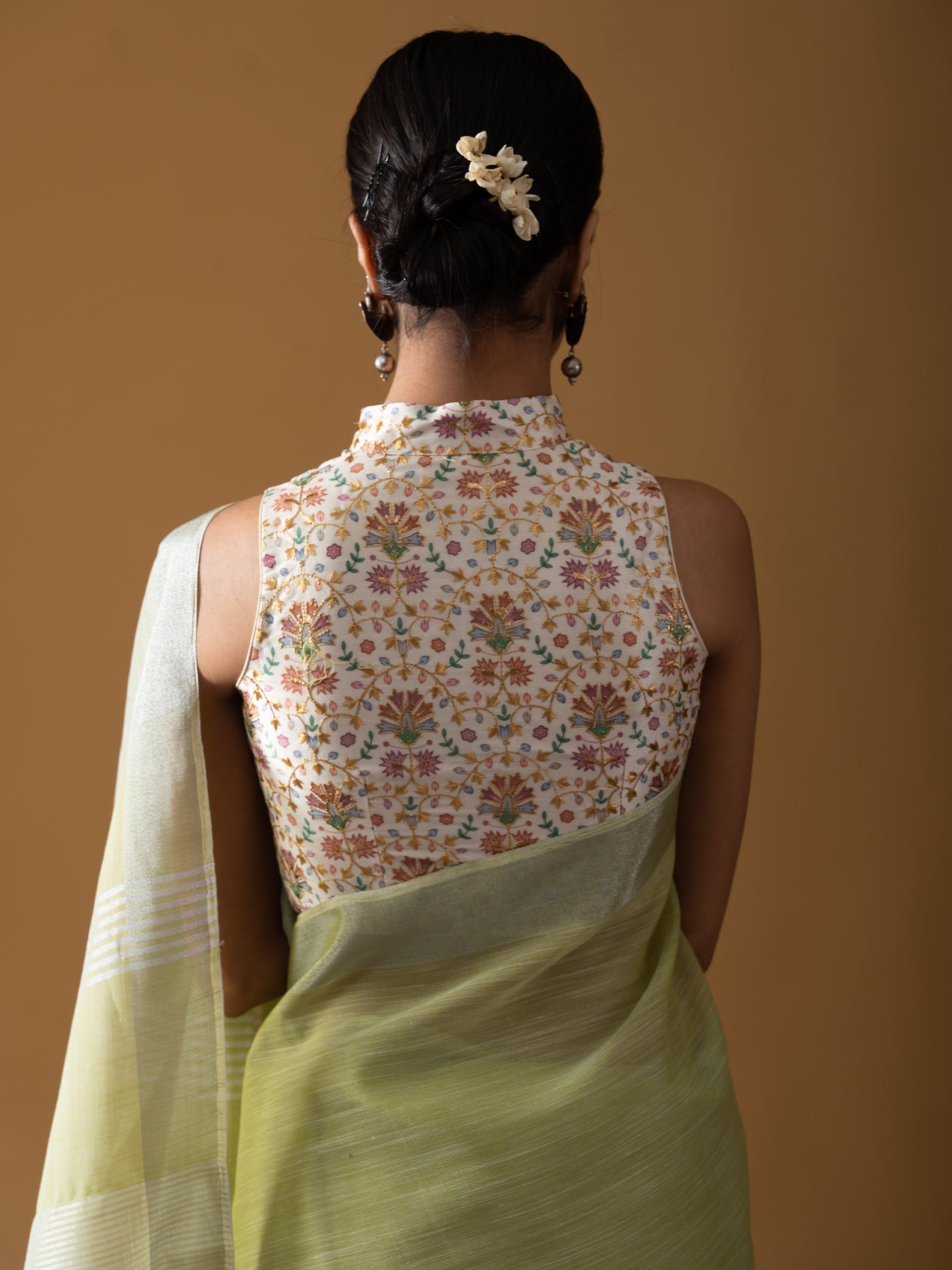 Lime Khadi Linen Blend Saree