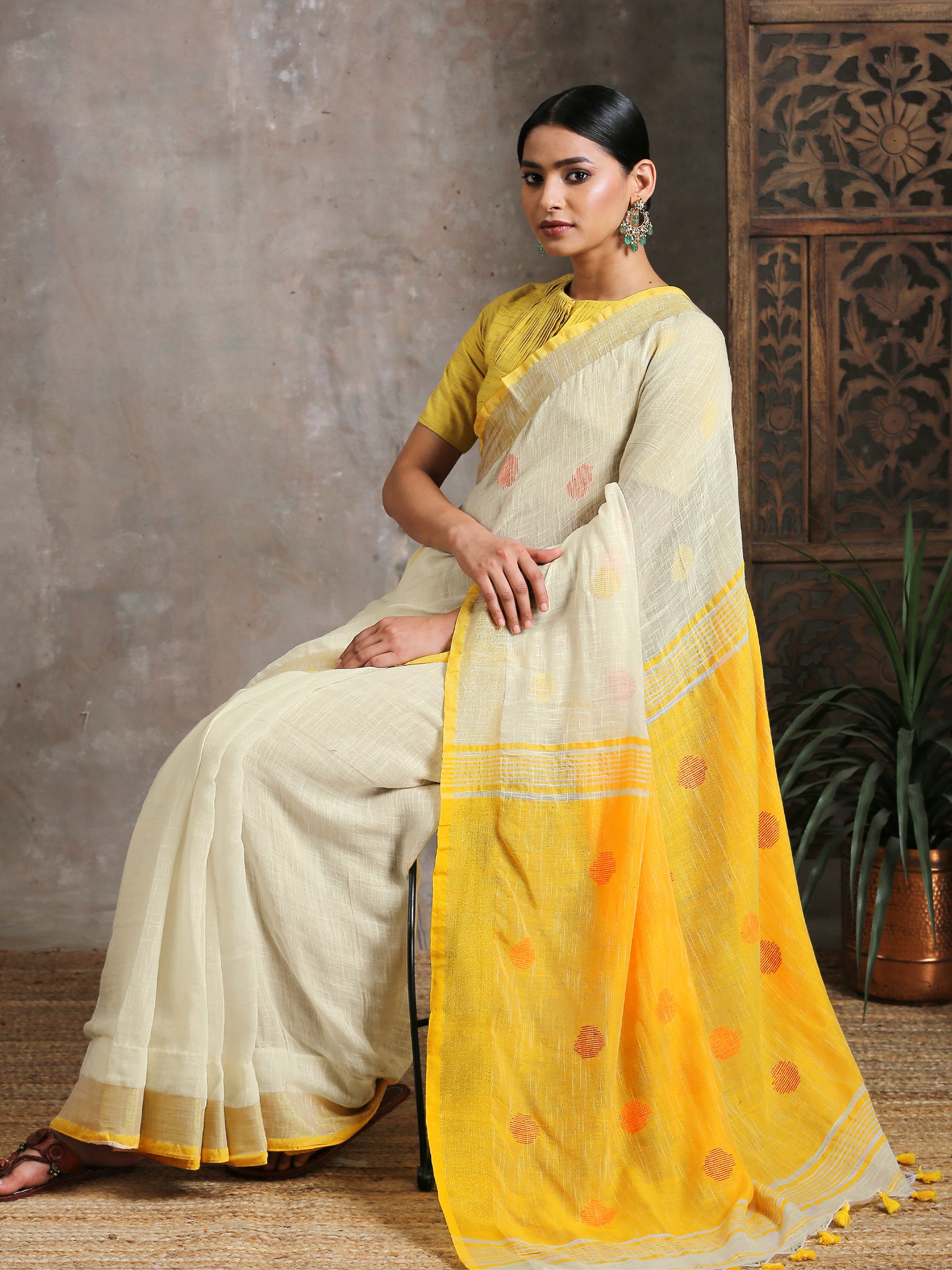 Lemon Peels Linen Blend Saree