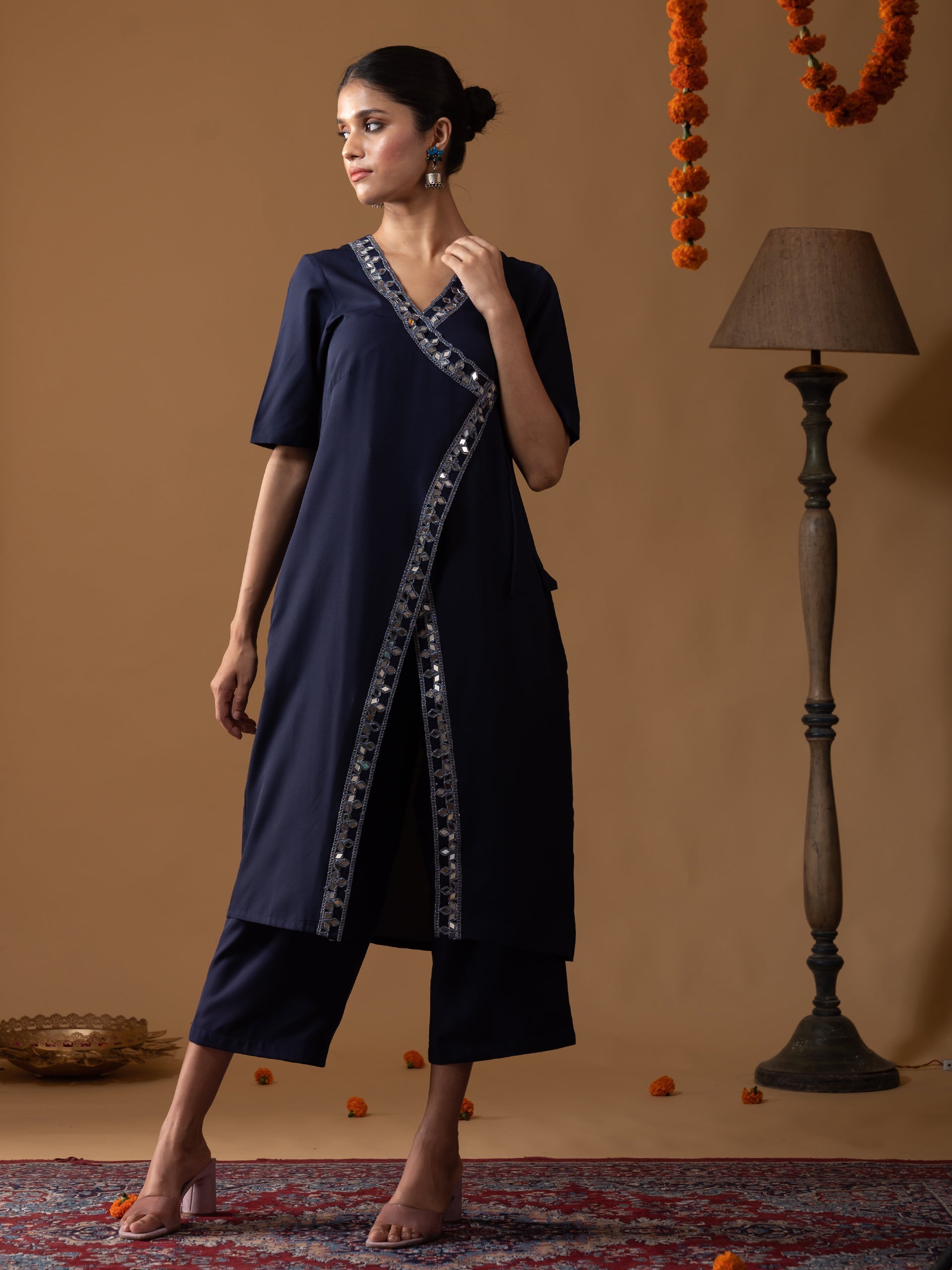 SET Angrakha Blue Crepe Top & Pant