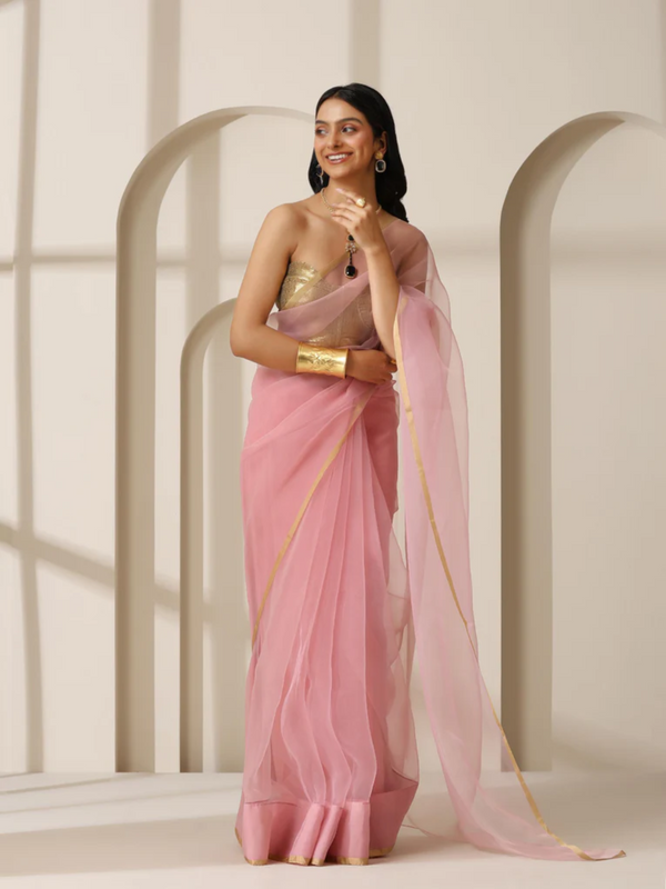 Pink Cloud Organza Saree with Blouse Fabric