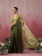 Olive Boost Ombre Organza Saree with Golden Flowers and Blouse Fabric