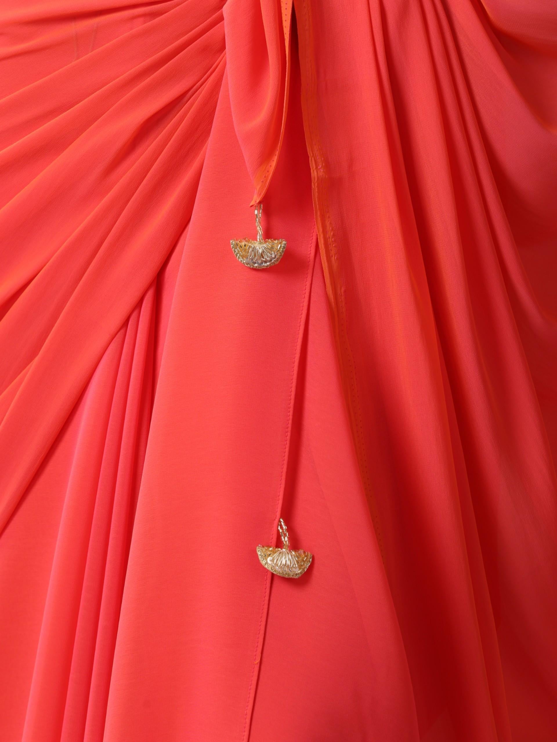 Hunny Bunny Pink and Yellow Chiffon Saree