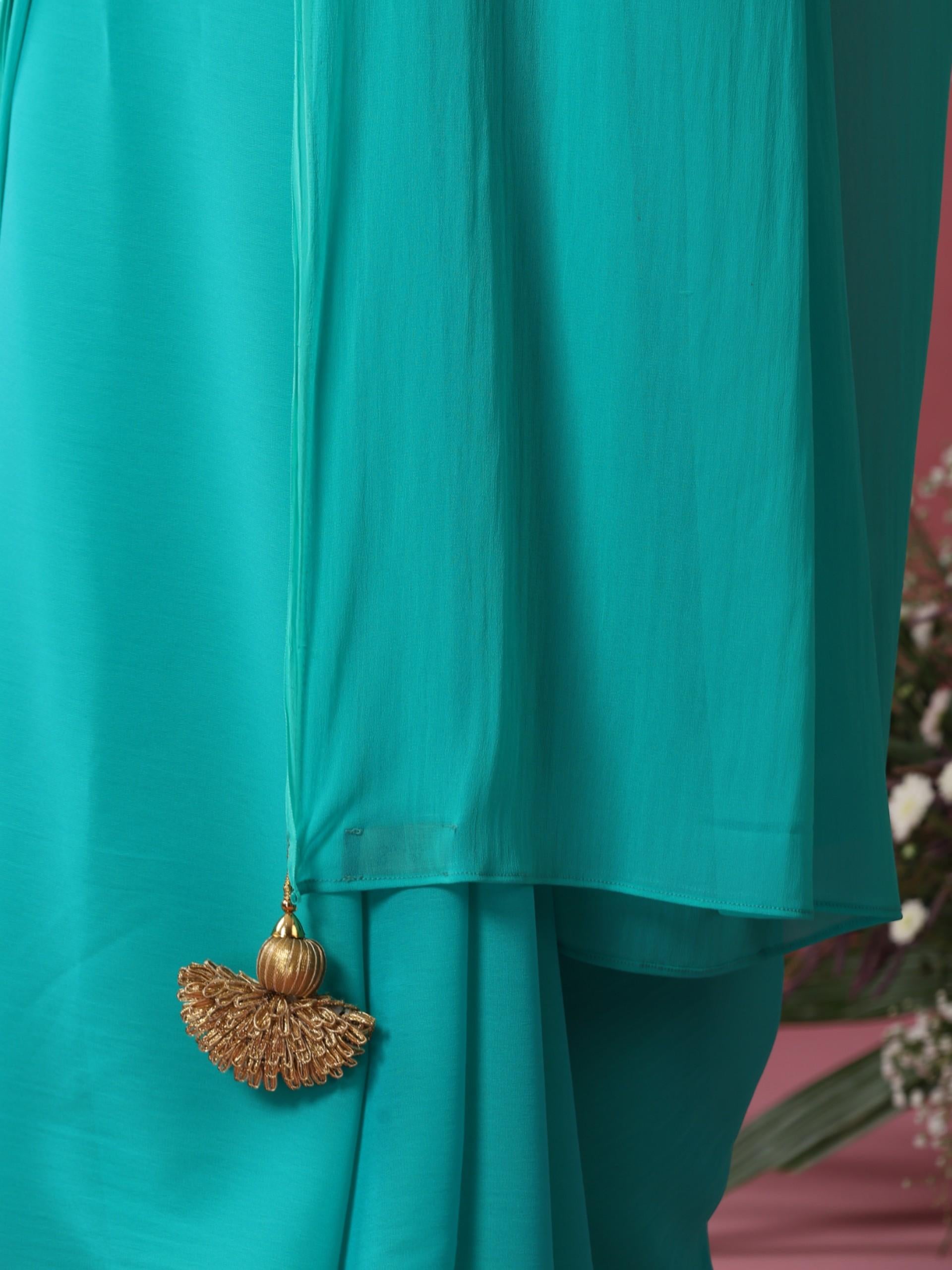 Hunny Bunny Blue and Green Chiffon Saree