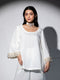 1 pc - Off white Crepe Short Kurta with Flared Sleeves and Pearl Embellished Lace