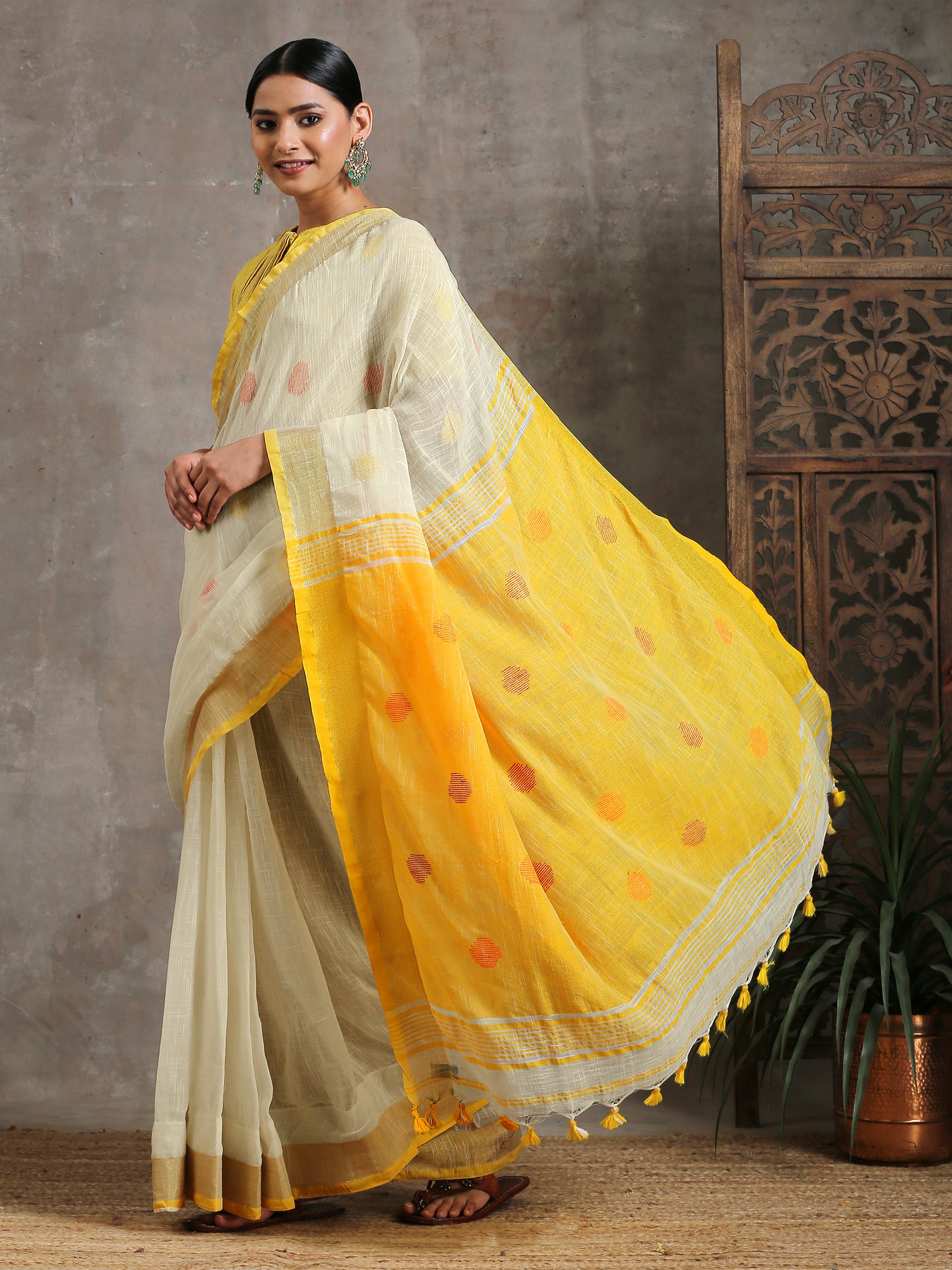 Lemon Peels Linen Blend Saree