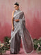 Vegas Grey Lilac Metallic Satin Saree with Fur and Blouse Fabric