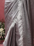 Vegas Grey Lilac Metallic Satin Saree with Fur and Blouse Fabric