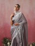 Vegas Grey Lilac Metallic Satin Saree with Fur and Blouse Fabric