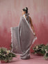 Vegas Grey Lilac Metallic Satin Saree with Fur and Blouse Fabric