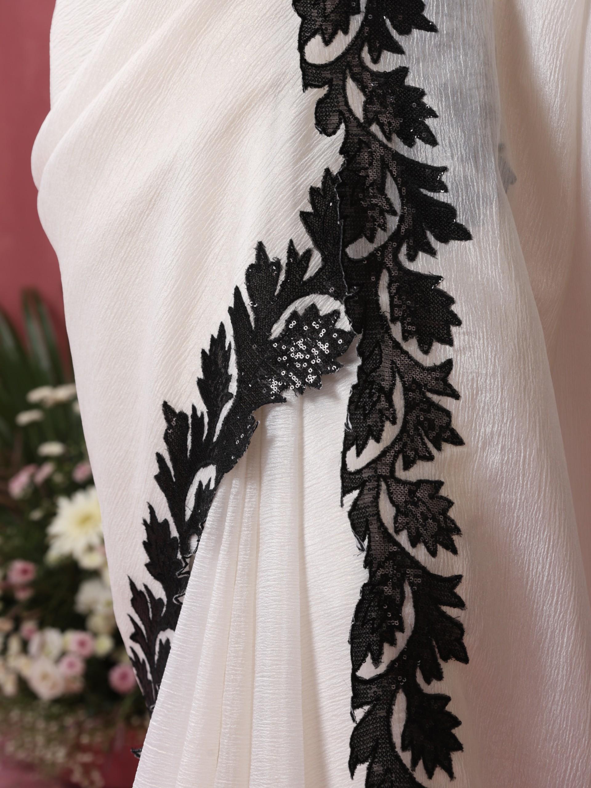 Double Life White Gold Crushed Organza Saree with Sequin Blouse Fabric
