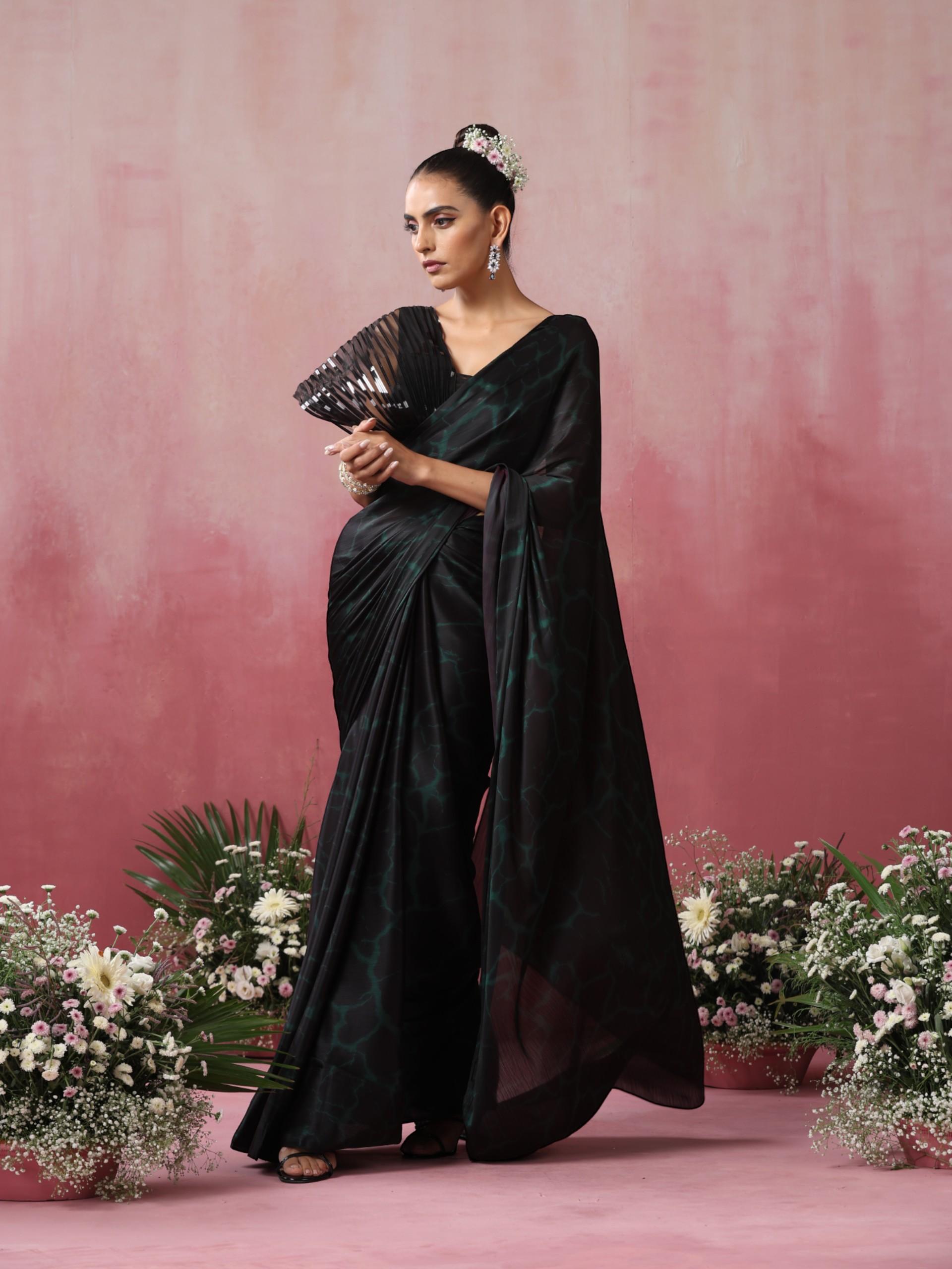Reflections Purple Green Dual Shade Butter Satin Saree