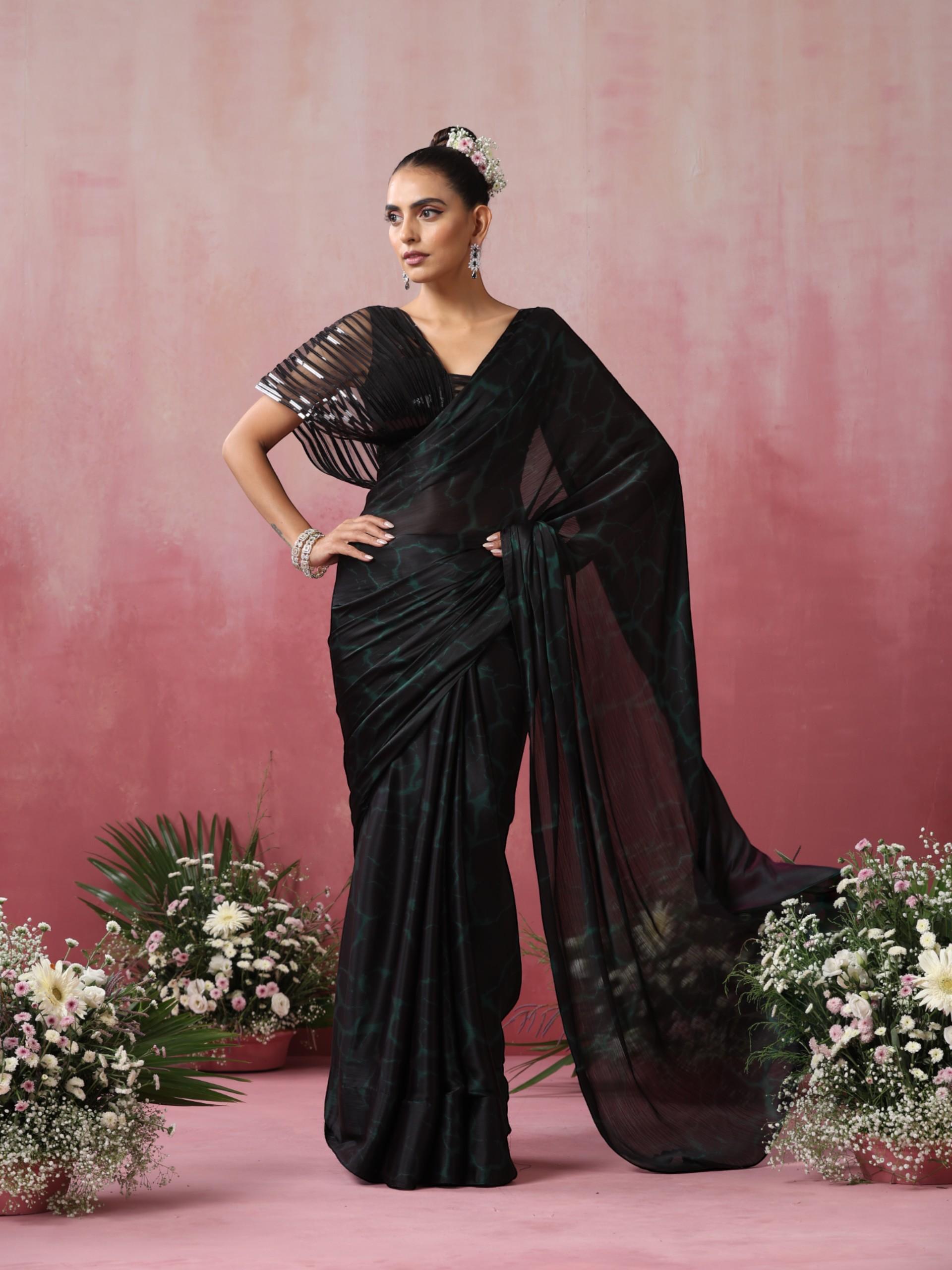Reflections Purple Green Dual Shade Butter Satin Saree