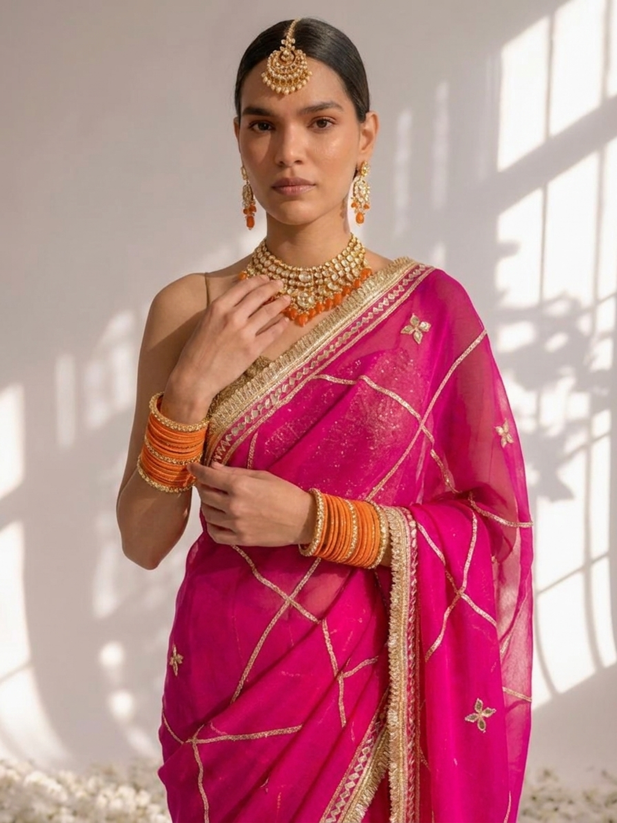 Blue-Gold Skirt Style Pre-Draped Saree w