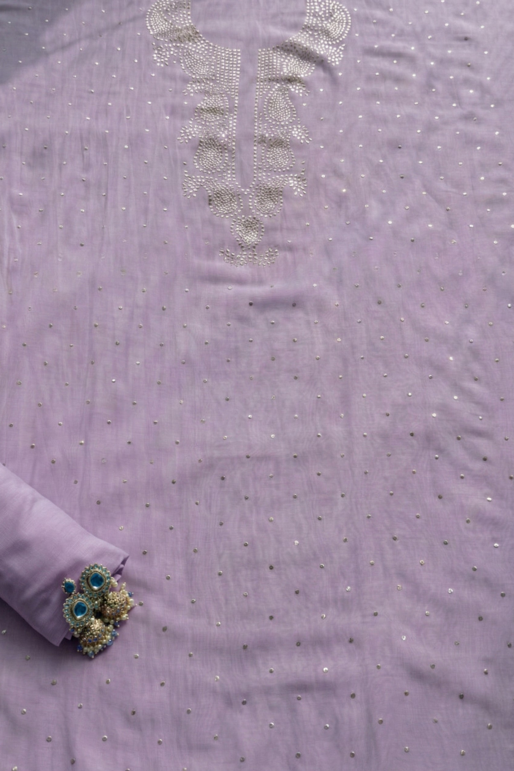 3 Pc Unstitched Suit - Chanderi Lilac Mukiesh Kurta with Lining ,Dupatta and Bottom