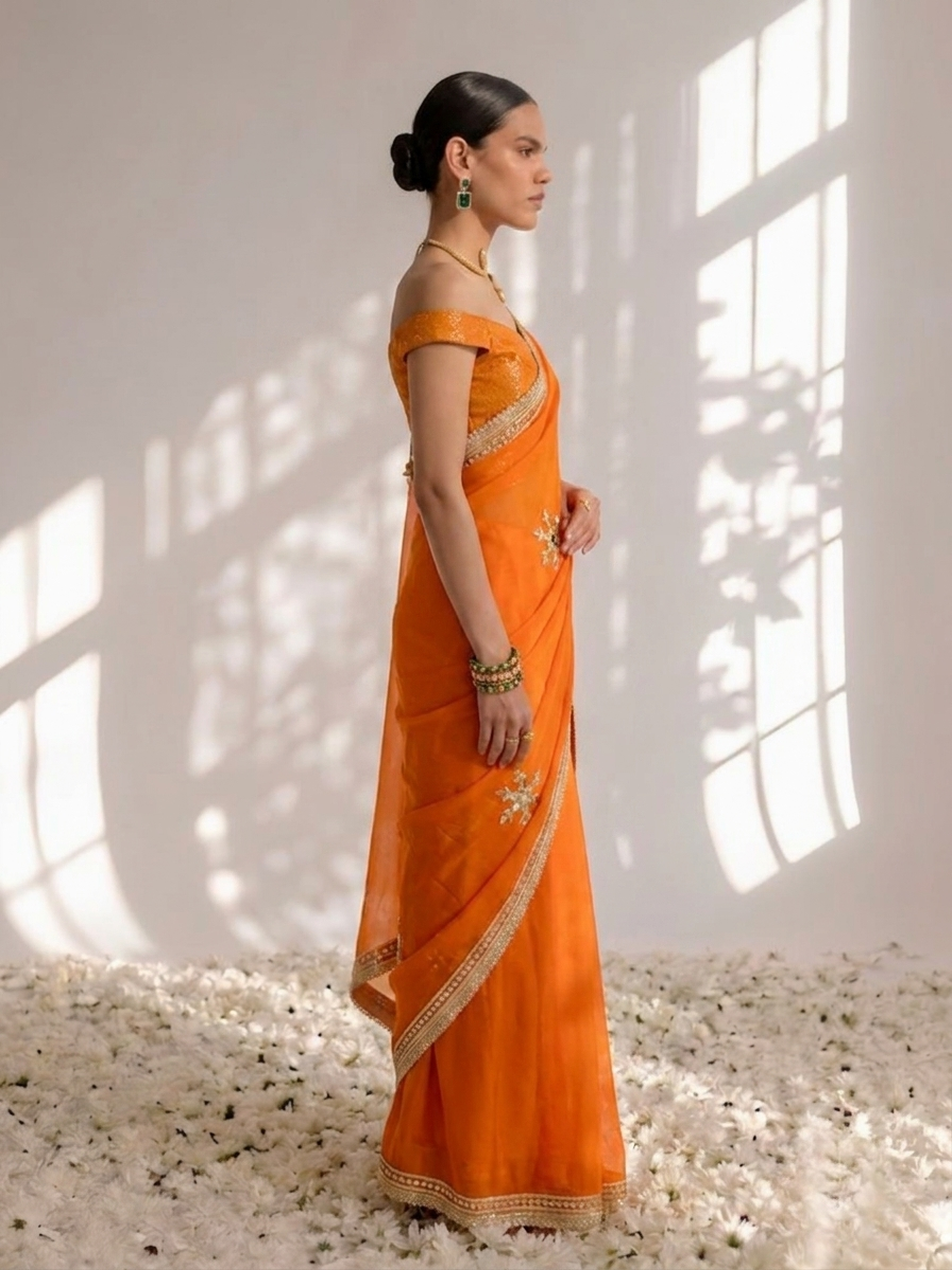 Rust Chiffon Gota Patti Saree with Blouse Fabric