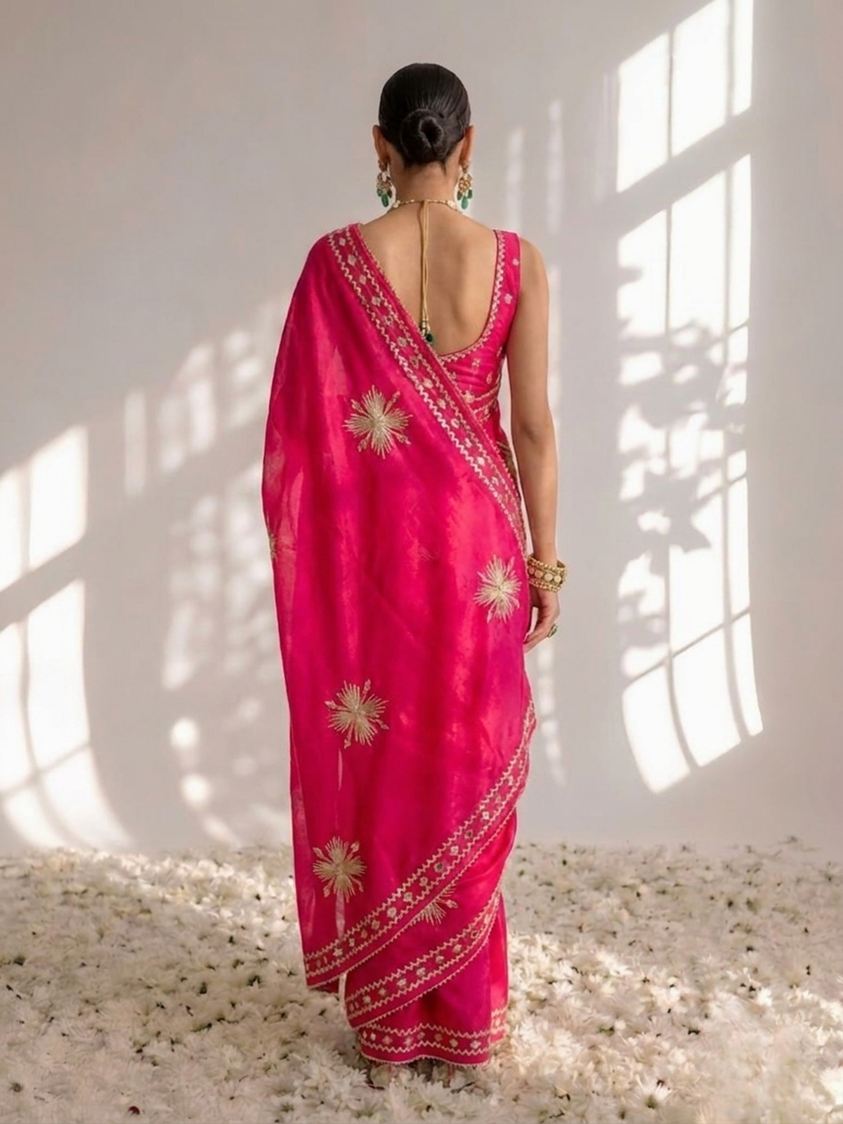 Fuchsia Dual Shade Satin Saree with Gota Patti and Blouse Fabric