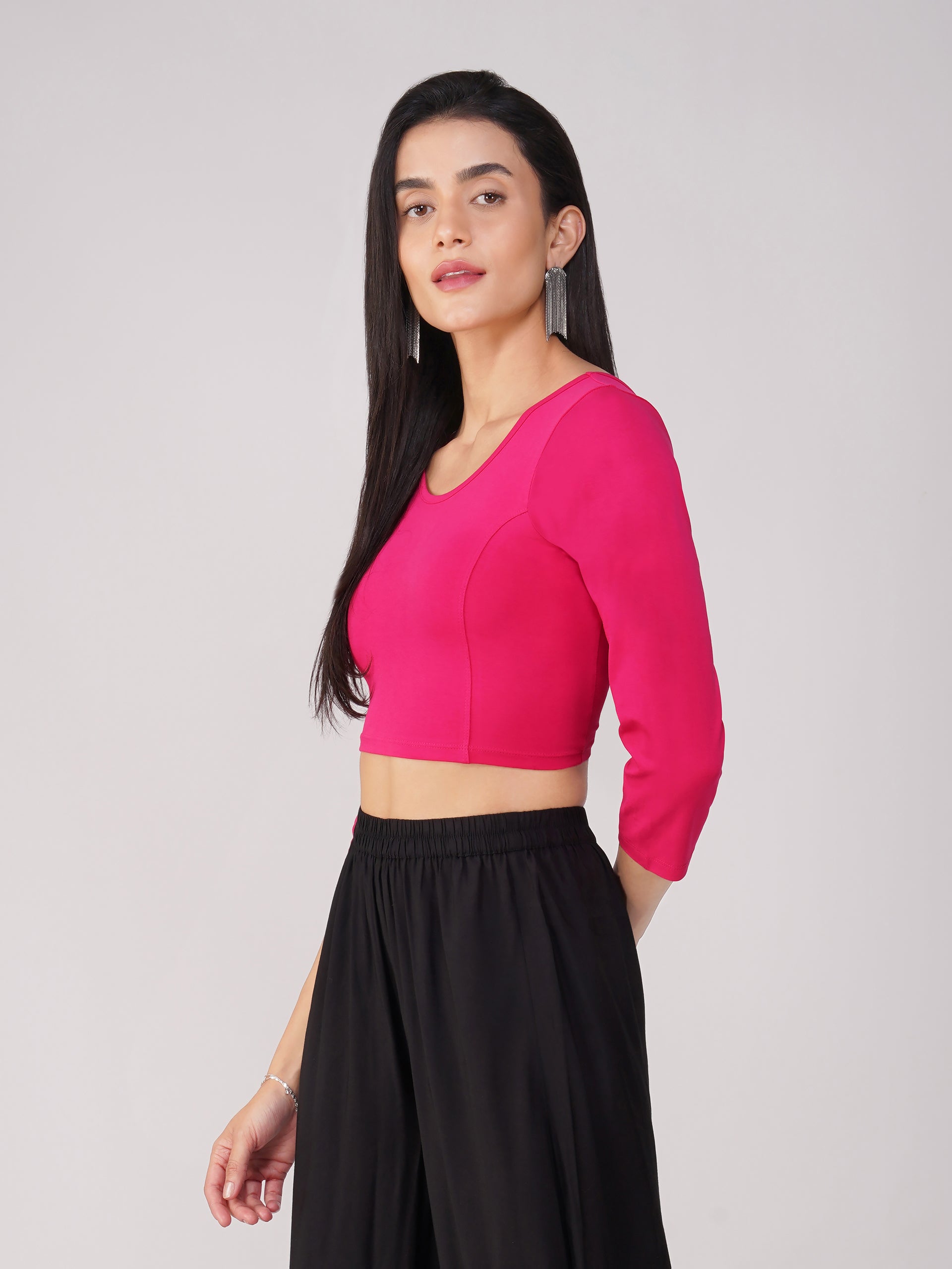 Women's ComfortEase 4-Way Stretch Fuchsia Long Sleeve Blouse