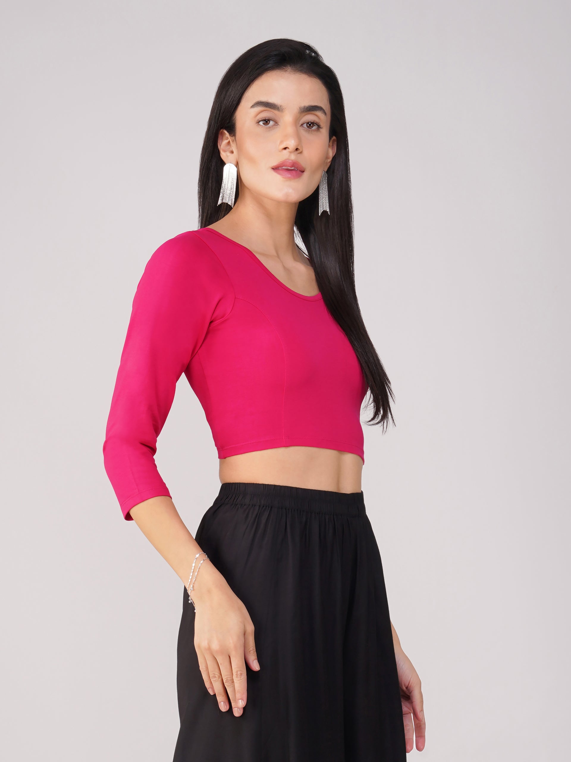 Women's ComfortEase 4-Way Stretch Fuchsia Long Sleeve Blouse