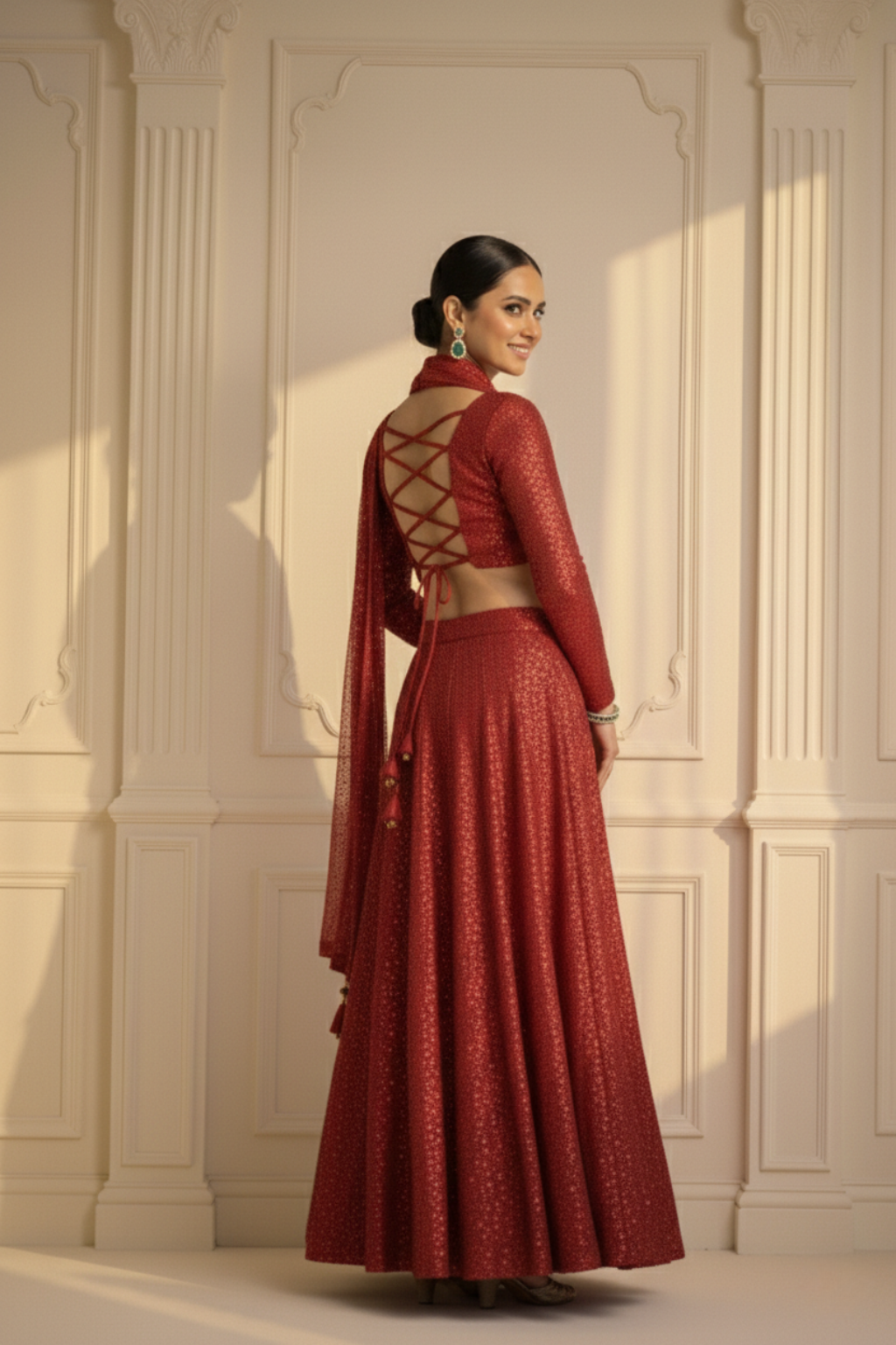 3 pc Set - Diva Maroon Sequin Lehenga with Dupatta with Blouse Fabric