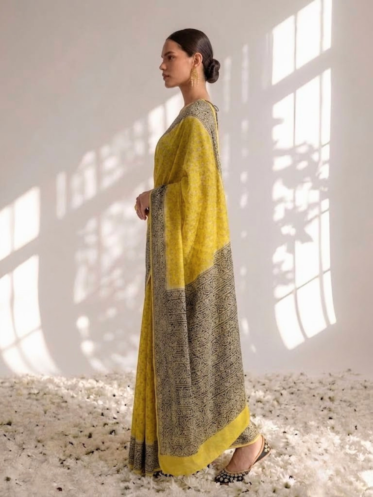 Yellow and Grey Pure Silk Kota Printed Saree with Blouse Fabric
