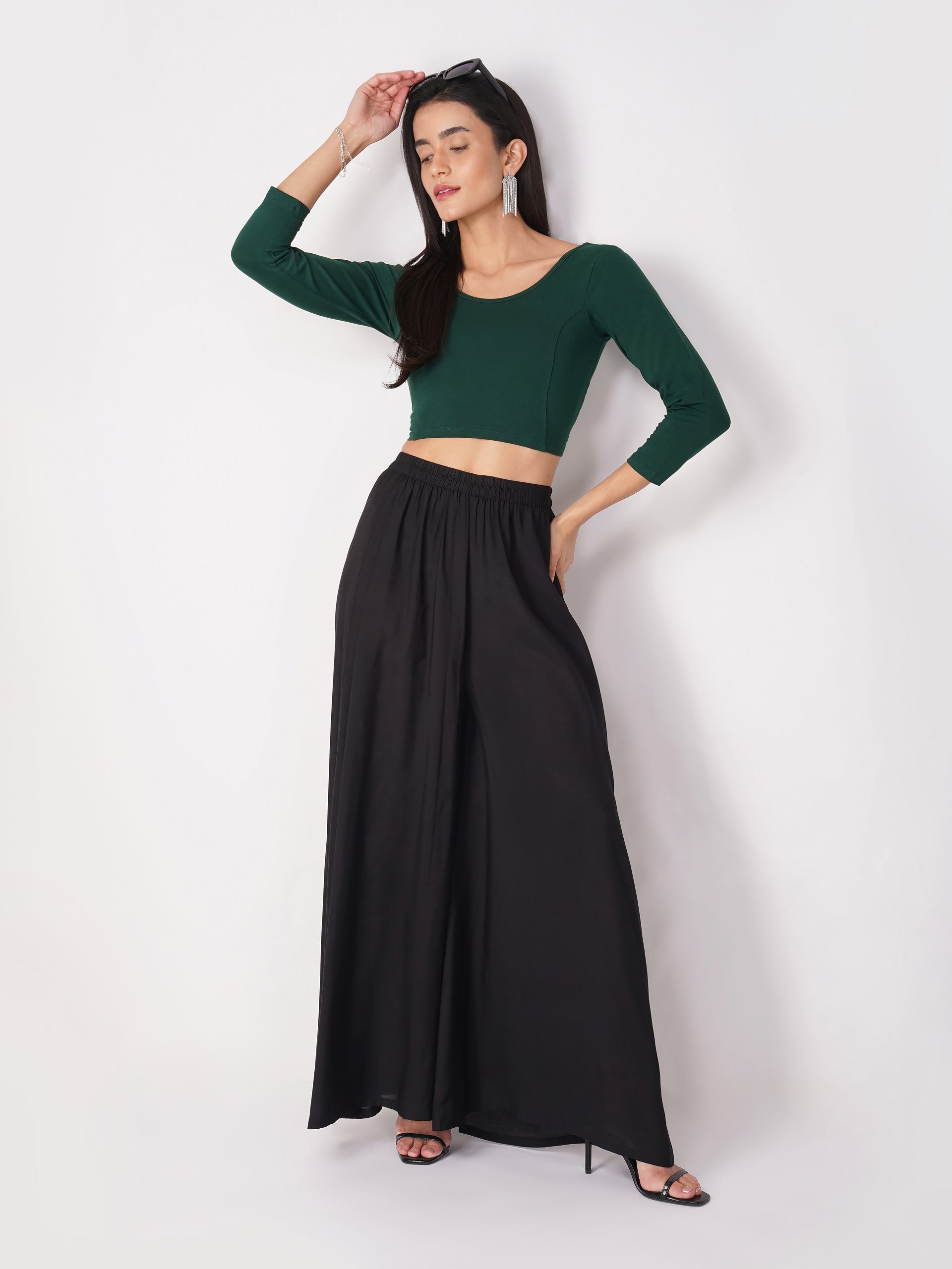 Women's ComfortEase 4-Way Stretch Green Long Sleeve Blouse