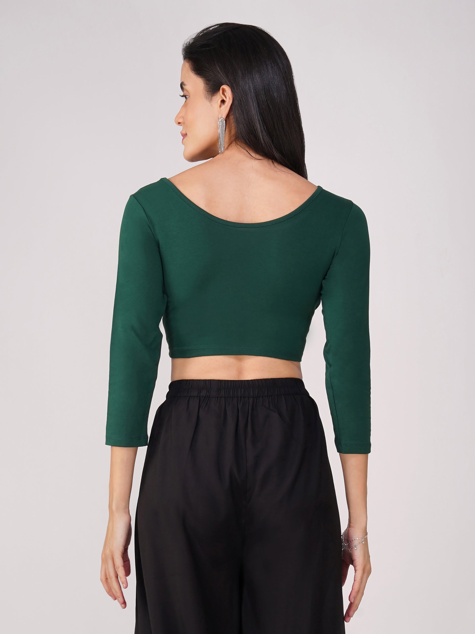 Women's ComfortEase 4-Way Stretch Green Long Sleeve Blouse